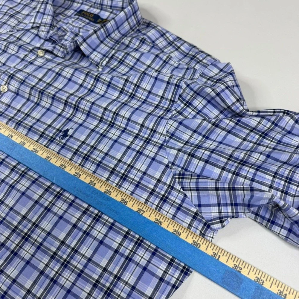 Polo Ralph Lauren Button Down Mens 3XB Blue Plaid Stretch Long Sleeve Pony Logo